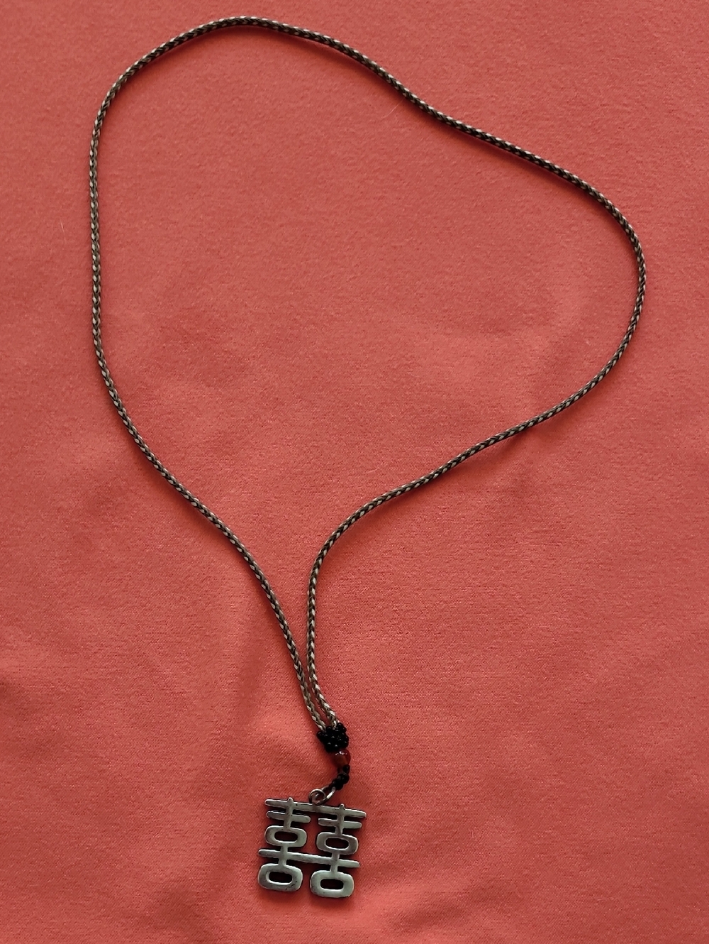 Double Happiness Silver Pendant Necklace in Black and Silver